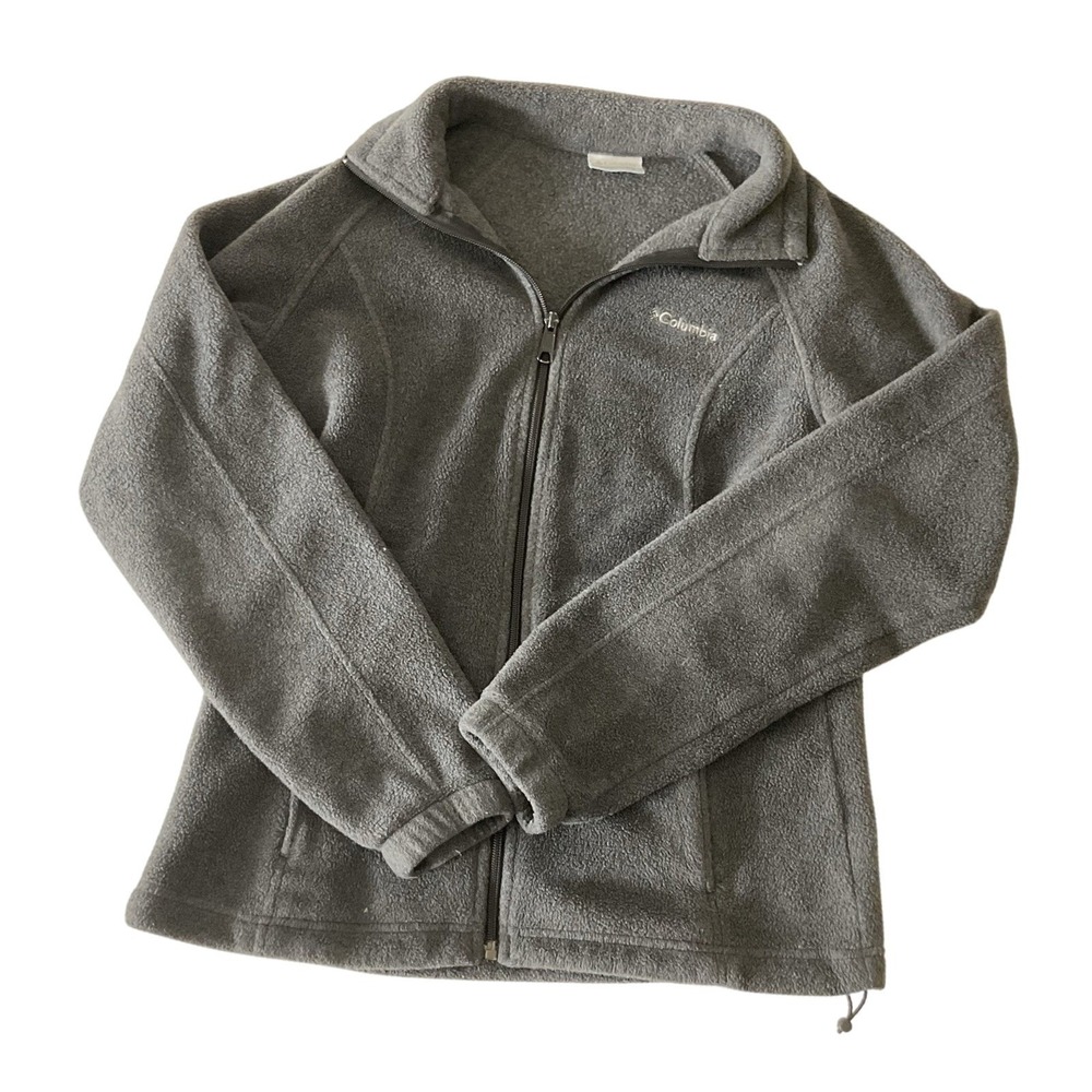 Columbia Fleece Zip Up Full Jacket Womans Size Medium Gray With Pockets